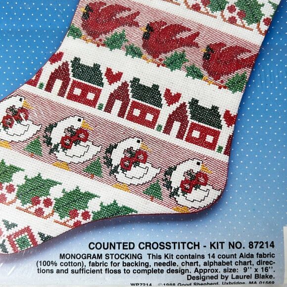 Vintage Good Shepherd Christmas Stocking Monogram Counted Cross Stitch Kit 16" - Picture 2 of 3